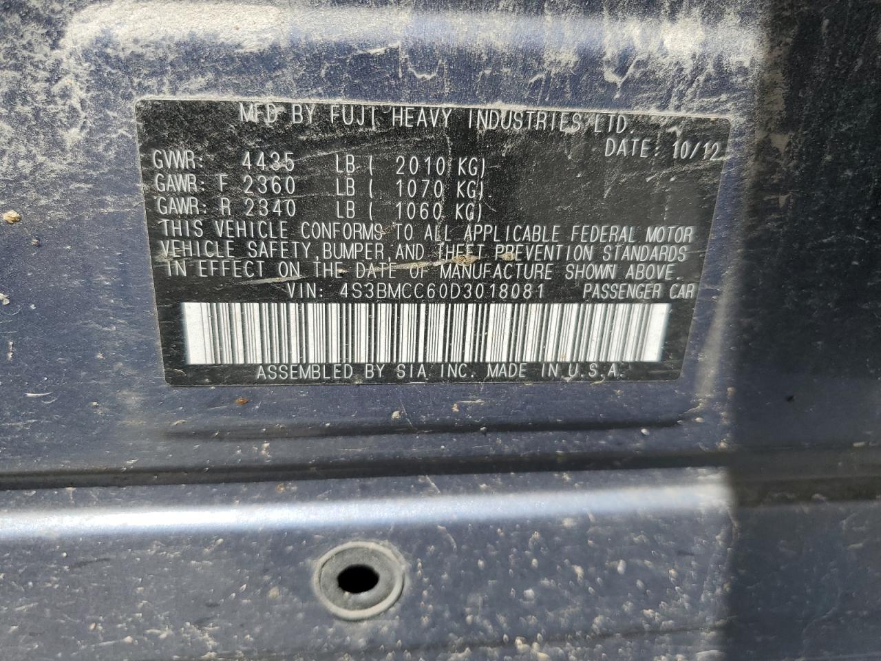 4S3BMCC60D3018081 2013 Subaru Legacy 2.5I Premium