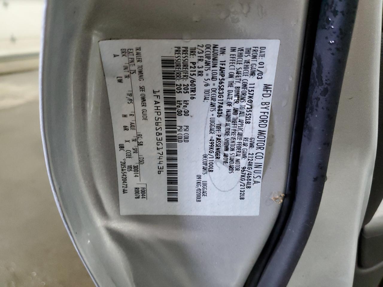 1FAHP56S83G174436 2003 Ford Taurus Sel