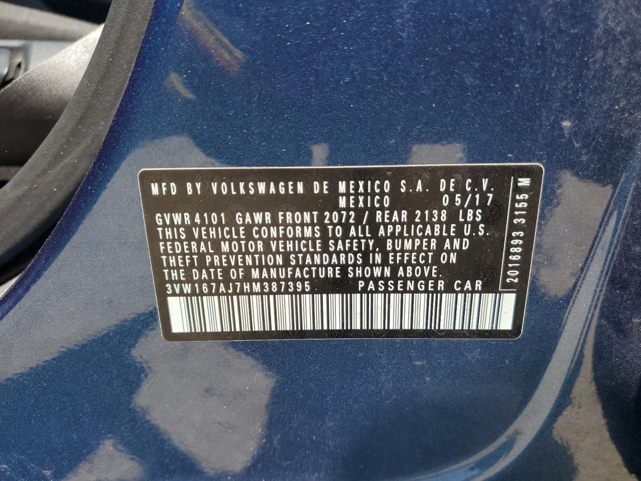 3VW167AJ7HM387395 2017 Volkswagen Jetta S