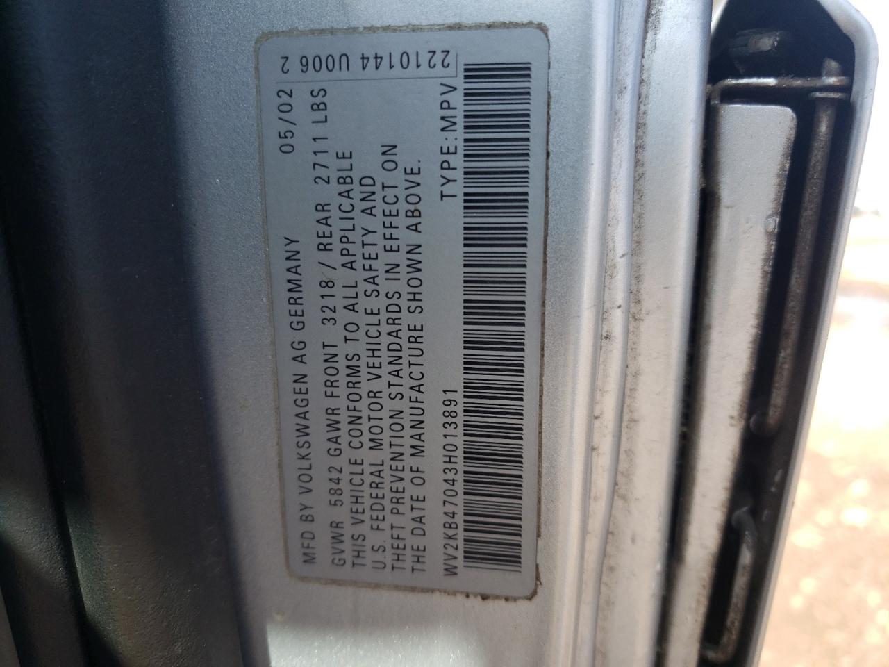 WV2KB47043H013891 2003 Volkswagen Eurovan Gls