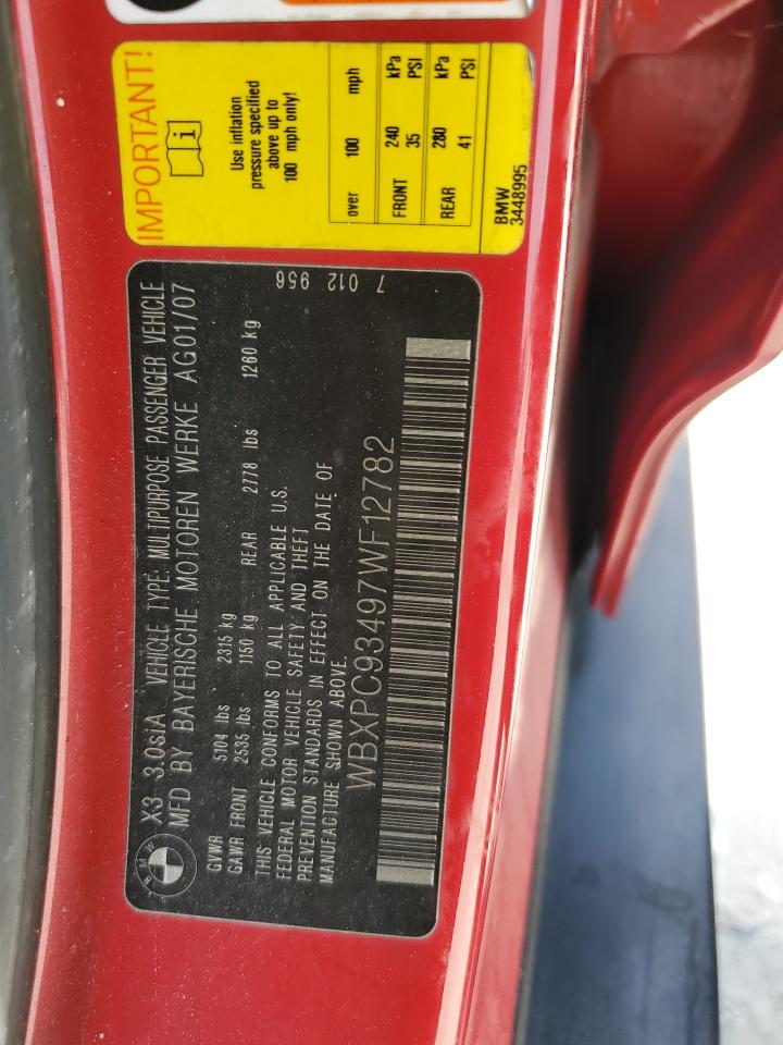 WBXPC93497WF12782 2007 BMW X3 3.0Si