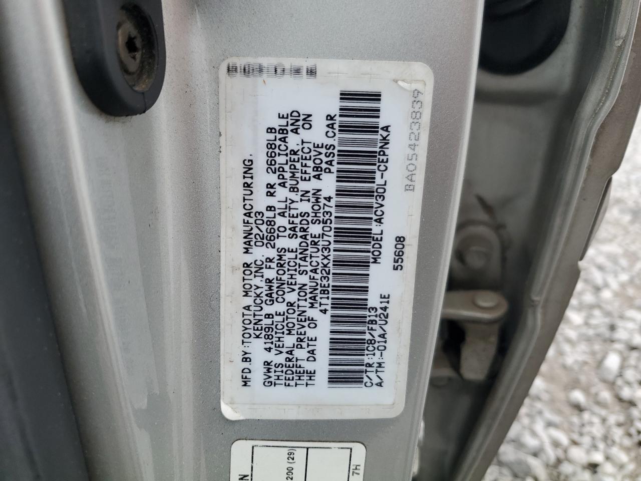 4T1BE32KX3U705374 2003 Toyota Camry Le