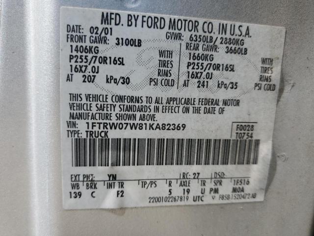 2001 Ford F150 Supercrew VIN: 1FTRW07W81KA82369 Lot: 56373744