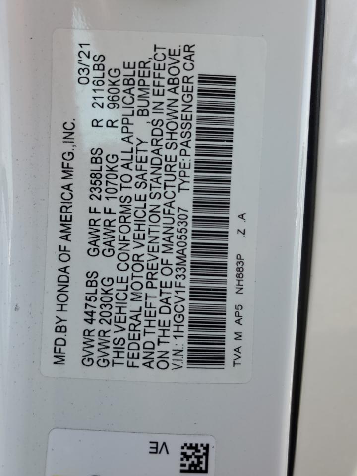 1HGCV1F33MA055307 2021 Honda Accord Sport