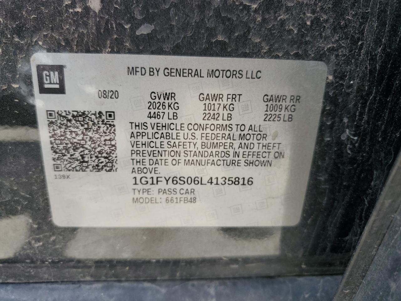 1G1FY6S06L4135816 2020 Chevrolet Bolt Ev Lt