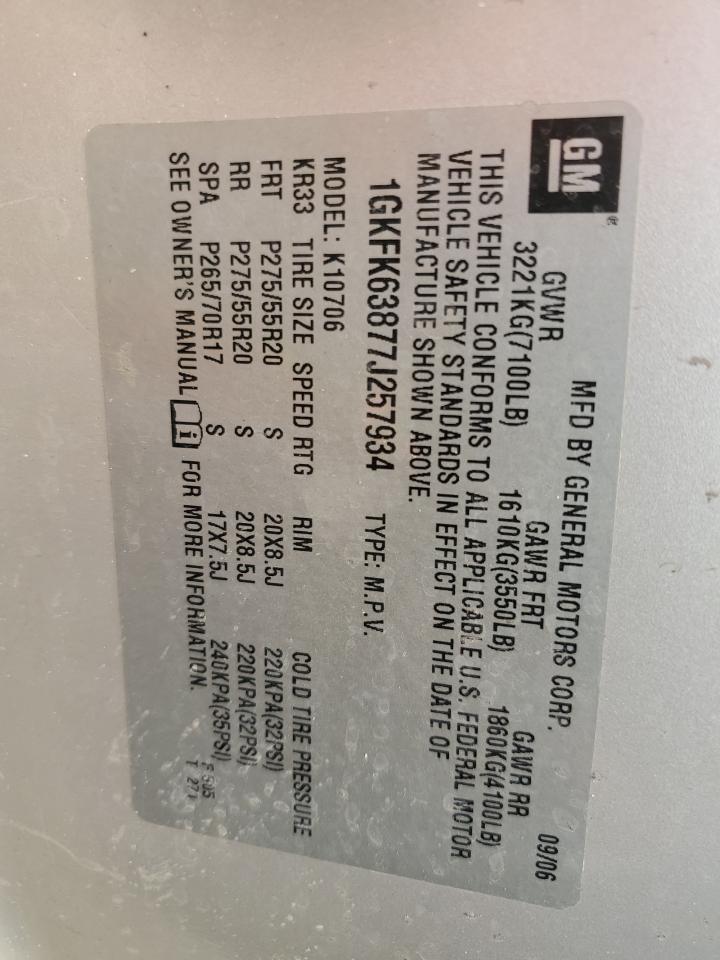 1GKFK63877J257934 2007 GMC Yukon Denali