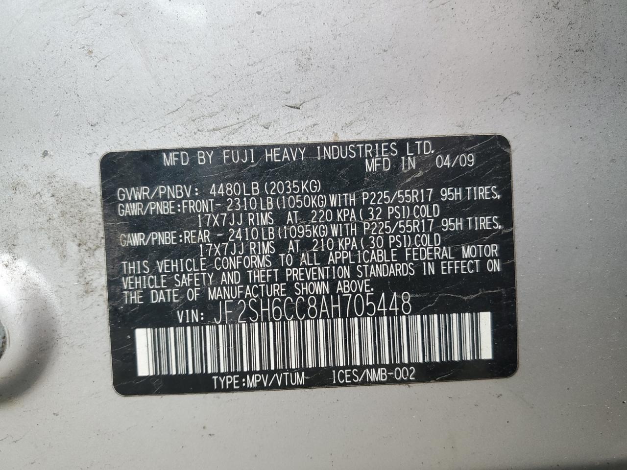 JF2SH6CC8AH705448 2010 Subaru Forester 2.5X Premium