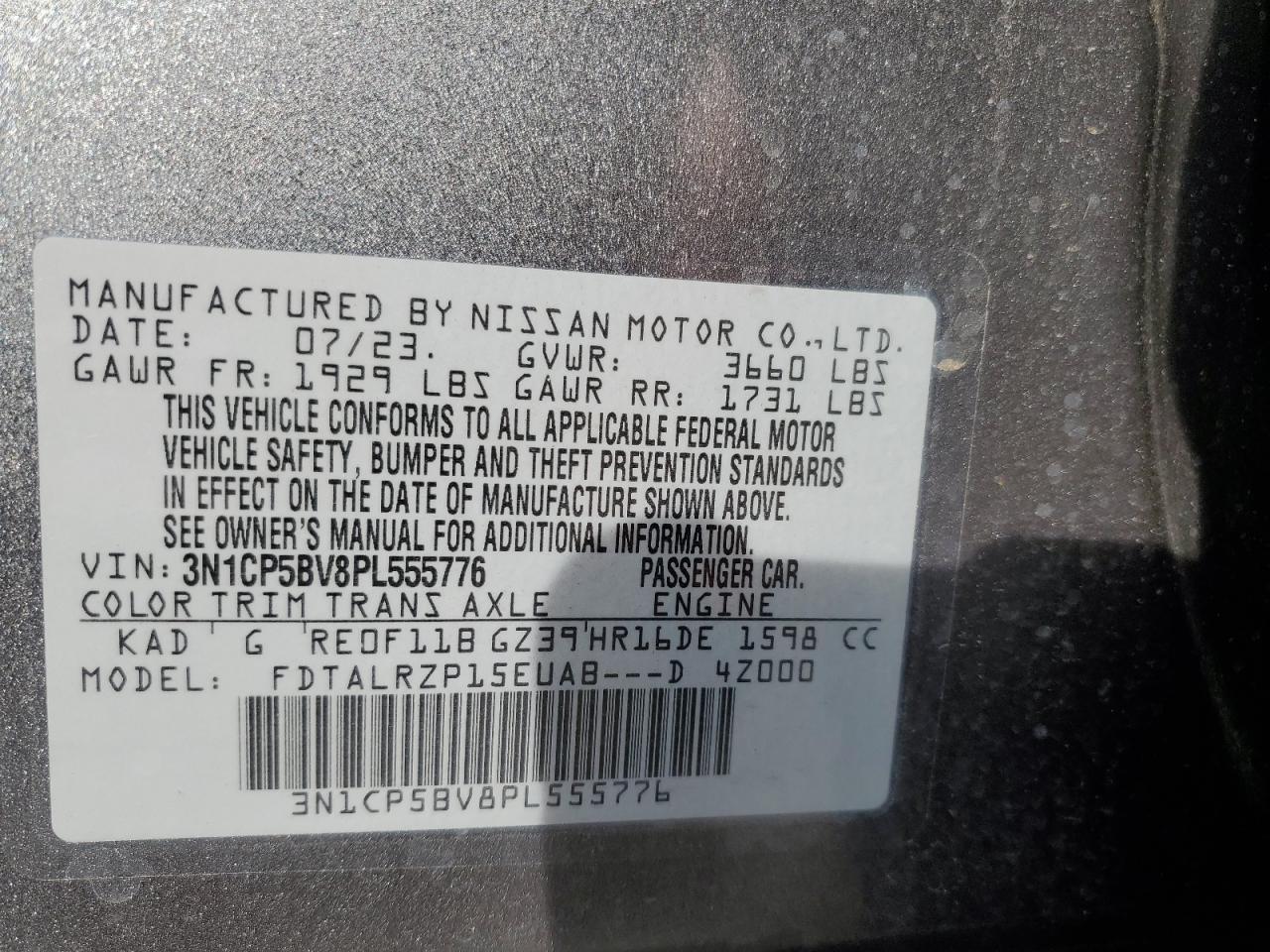 3N1CP5BV8PL555776 2023 Nissan Kicks S