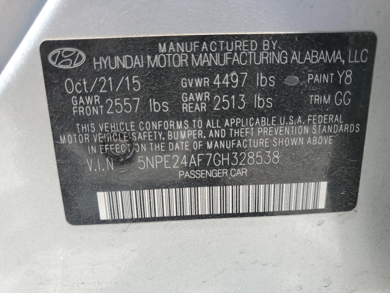 5NPE24AF7GH328538 2016 Hyundai Sonata Se