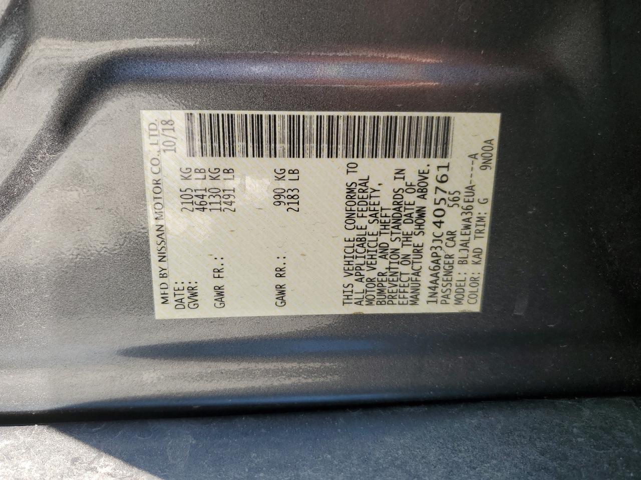 1N4AA6AP3JC405761 2018 Nissan Maxima 3.5S