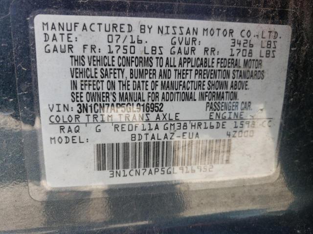 2016 Nissan Versa S VIN: 3N1CN7AP5GL916952 Lot: 55025894