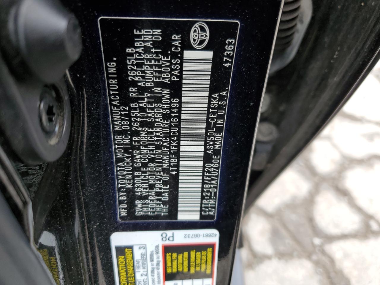 4T1BF1FK4CU161496 2012 Toyota Camry Base