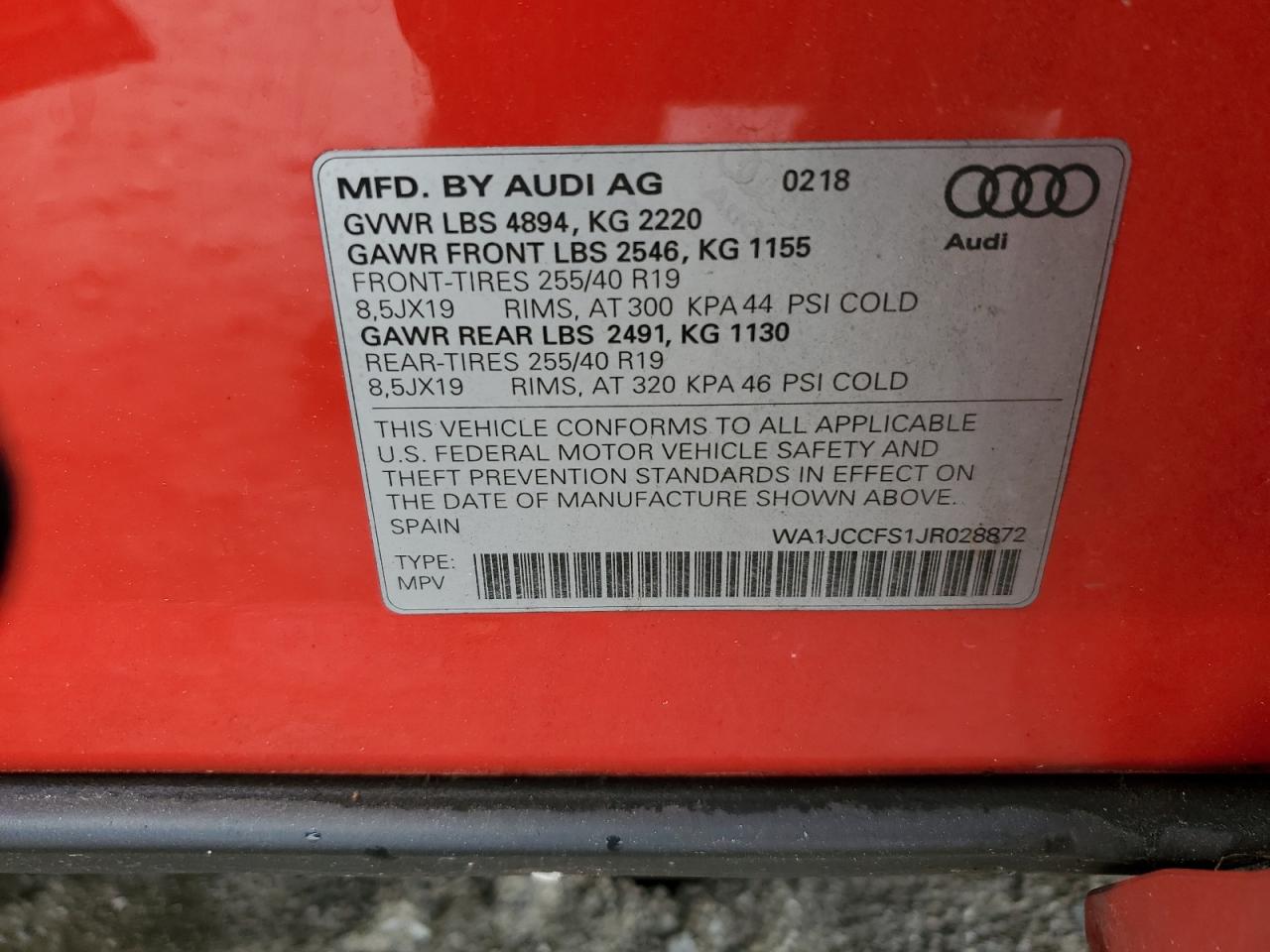 WA1JCCFS1JR028872 2018 Audi Q3 Premium Plus