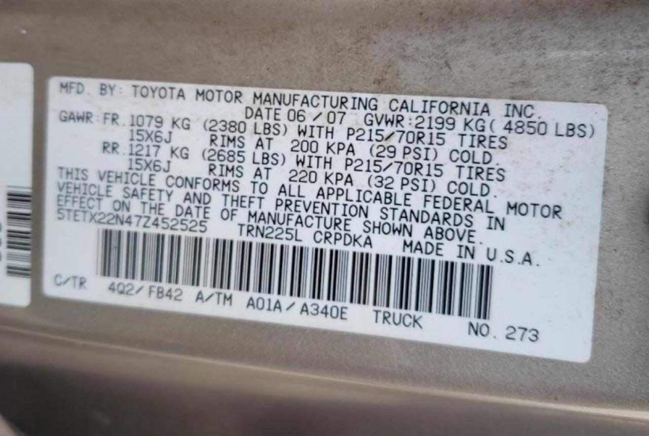 5TETX22N47Z452525 2007 Toyota Tacoma Access Cab