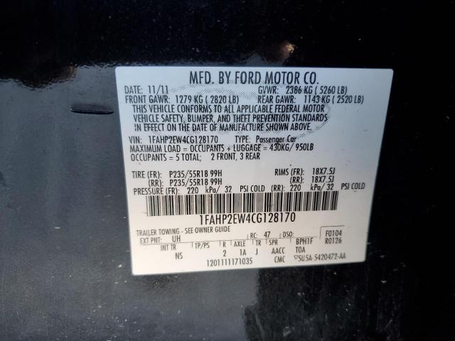 2012 Ford Taurus Sel VIN: 1FAHP2EW4CG128170 Lot: 54393234