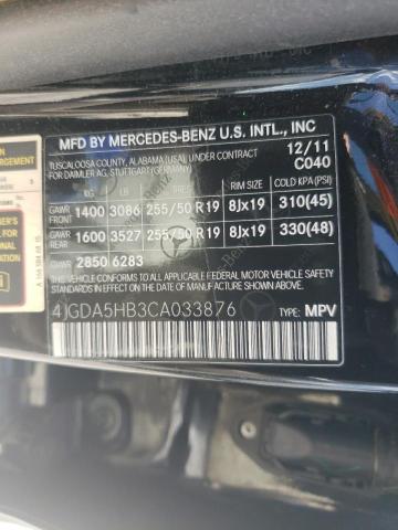 2012 Mercedes-Benz Ml 350 4Matic VIN: 4JGDA5HB3CA033876 Lot: 52832514