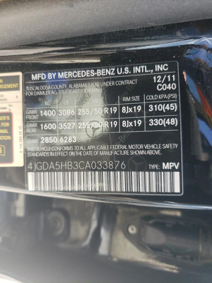 4JGDA5HB3CA033876 2012 Mercedes-Benz Ml 350 4Matic