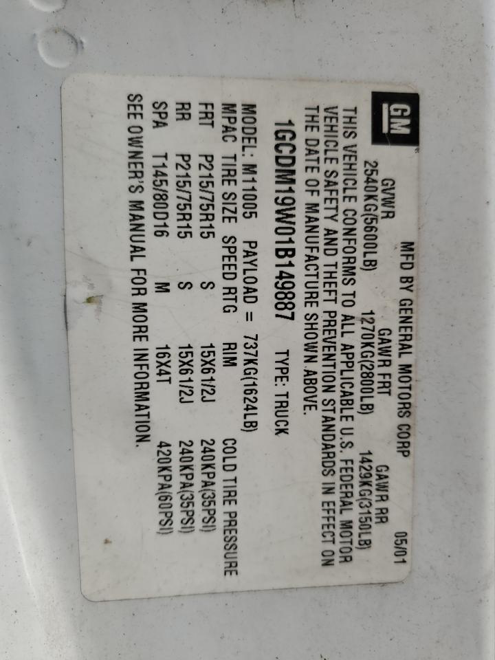 1GCDM19W01B149887 2001 Chevrolet Astro