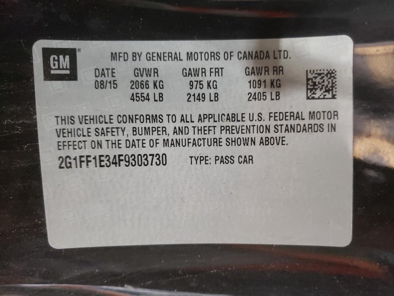 2G1FF1E34F9303730 2015 Chevrolet Camaro Lt