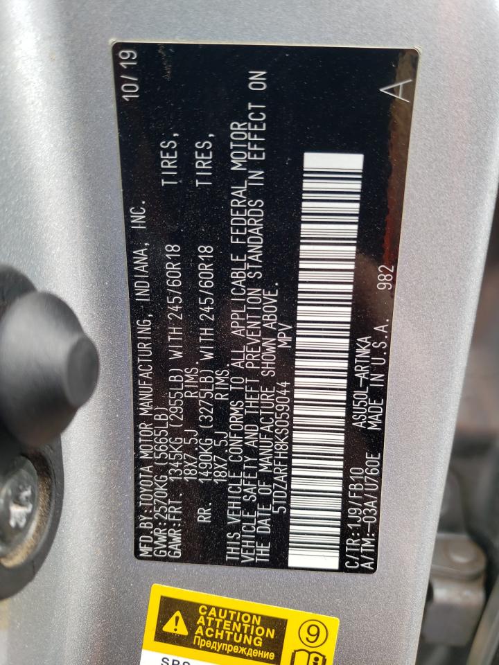 5TDZARFH8KS059044 2019 Toyota Highlander Le