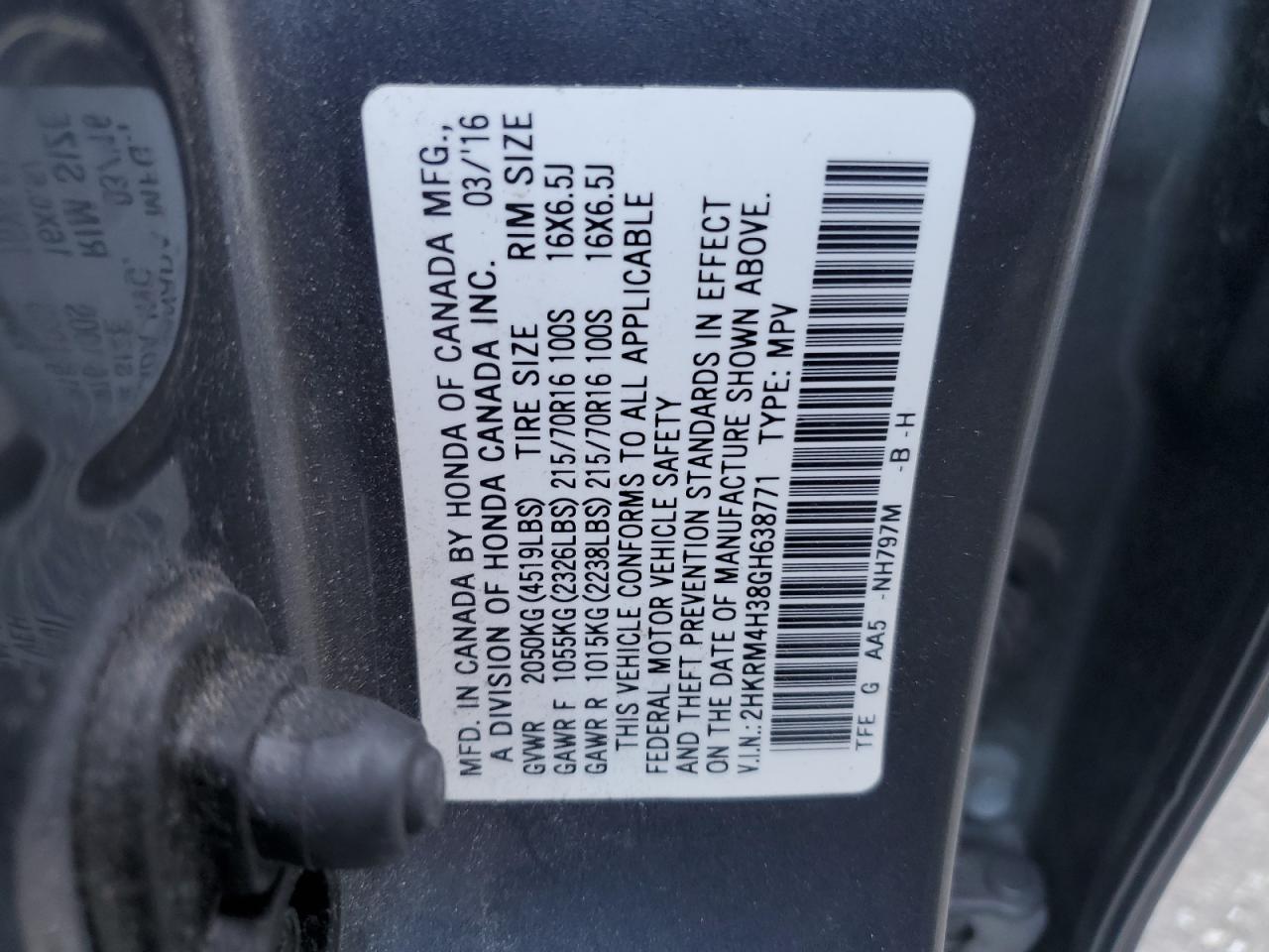 2HKRM4H38GH638771 2016 Honda Cr-V Lx