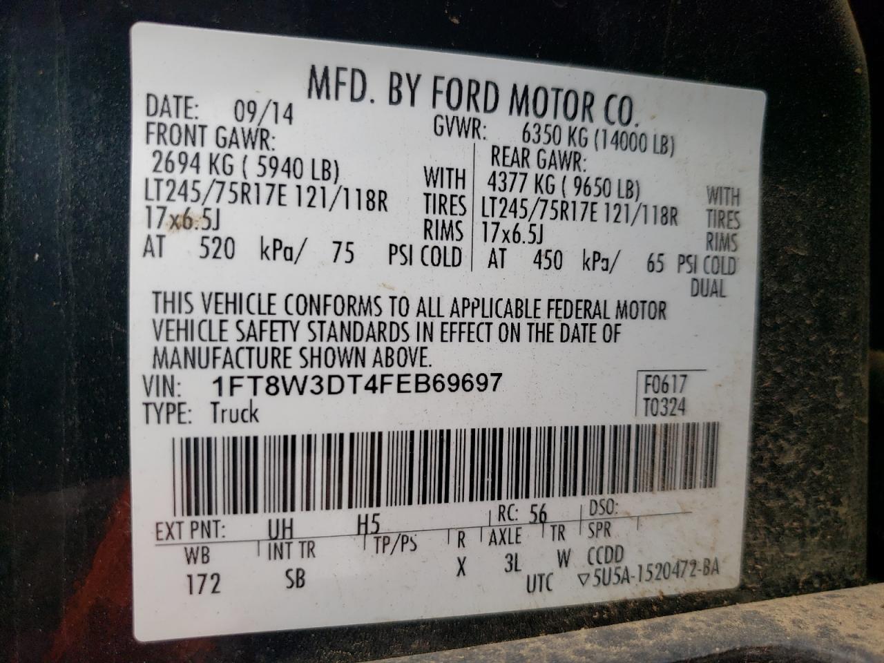 1FT8W3DT4FEB69697 2015 Ford F350 Super Duty