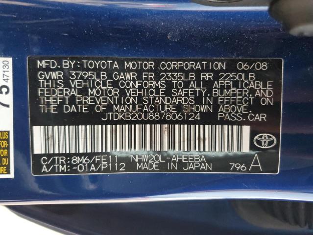 2008 Toyota Prius VIN: JTDKB20U887806124 Lot: 57270394