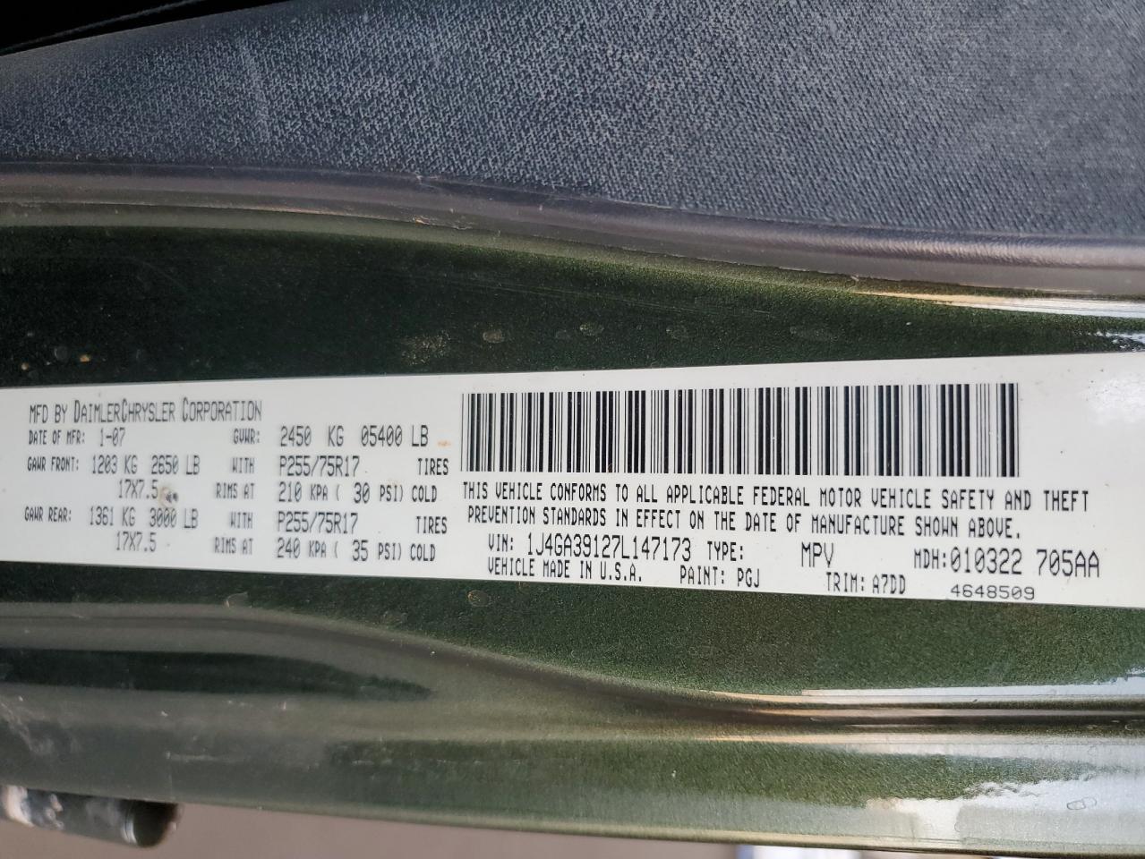 1J4GA39127L147173 2007 Jeep Wrangler X