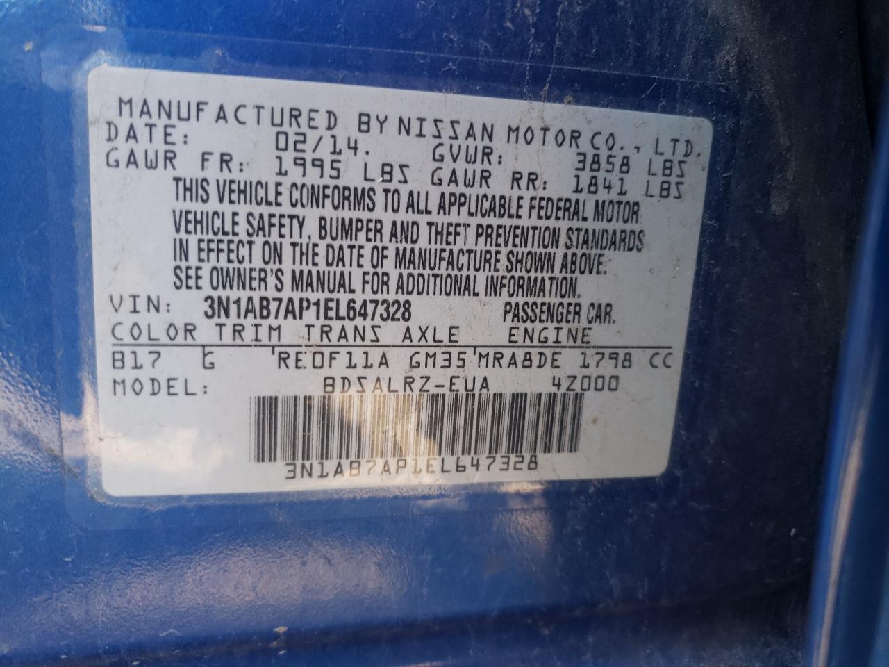 3N1AB7AP1EL647328 2014 Nissan Sentra S