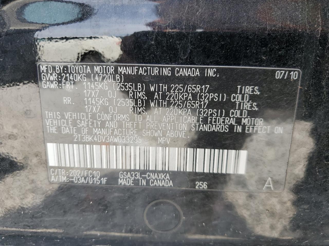 2T3BK4DV3AW033295 2010 Toyota Rav4