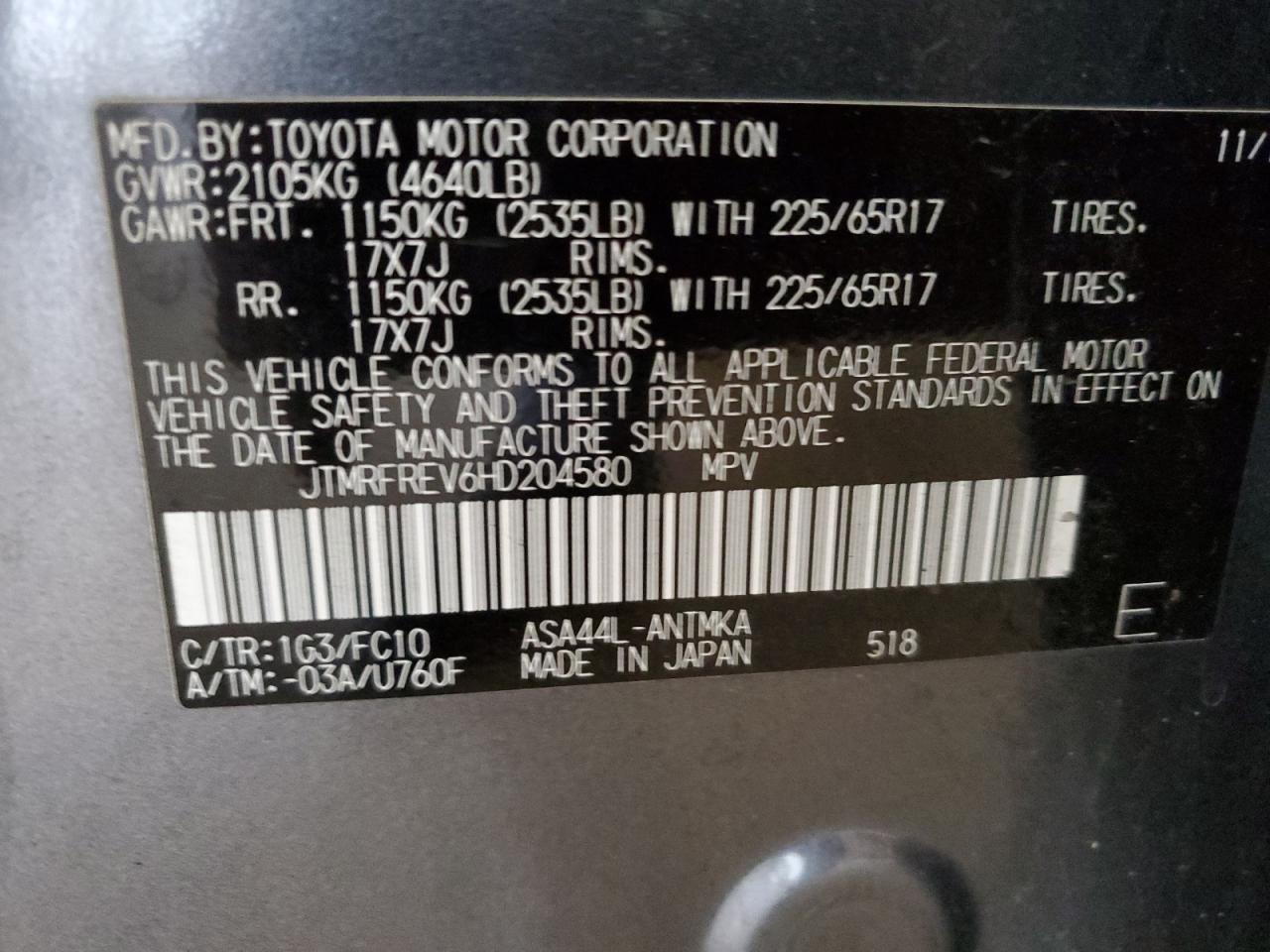 JTMRFREV6HD204580 2017 Toyota Rav4 Xle