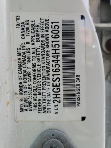 2004 Honda Civic Lx VIN: 2HGES16544H516051 Lot: 56880444