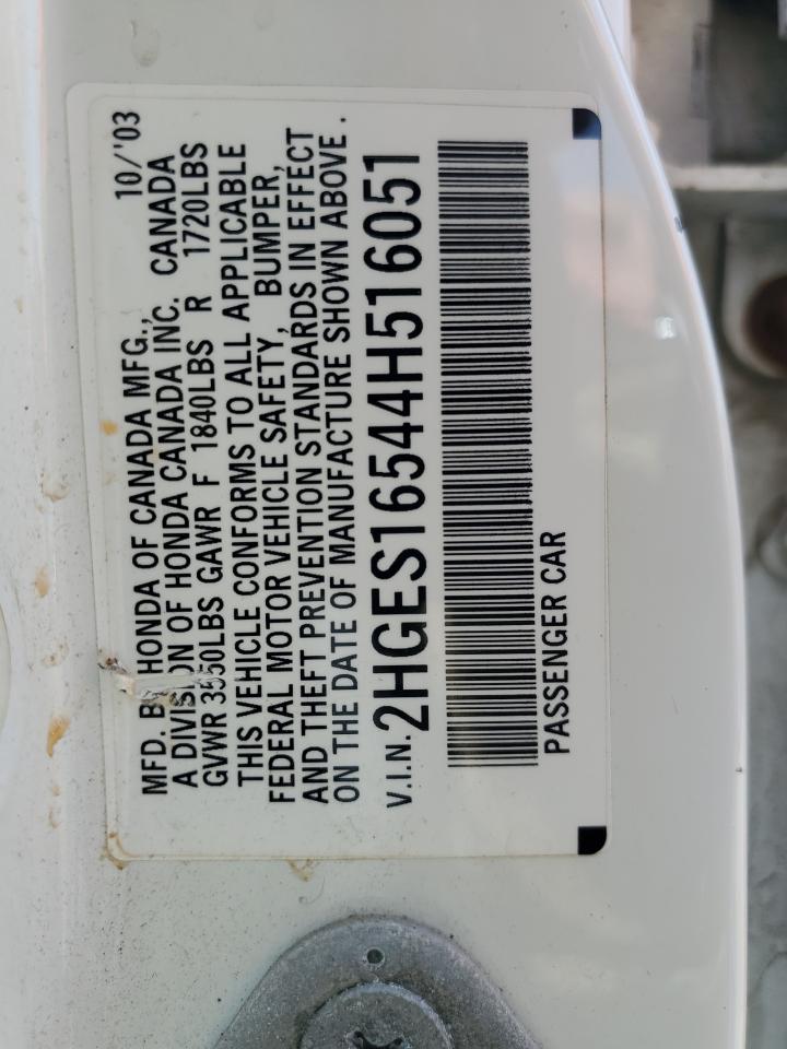 2HGES16544H516051 2004 Honda Civic Lx