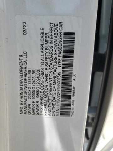 2022 Honda Accord Touring VIN: 1HGCV2F92NA007549 Lot: 55171374