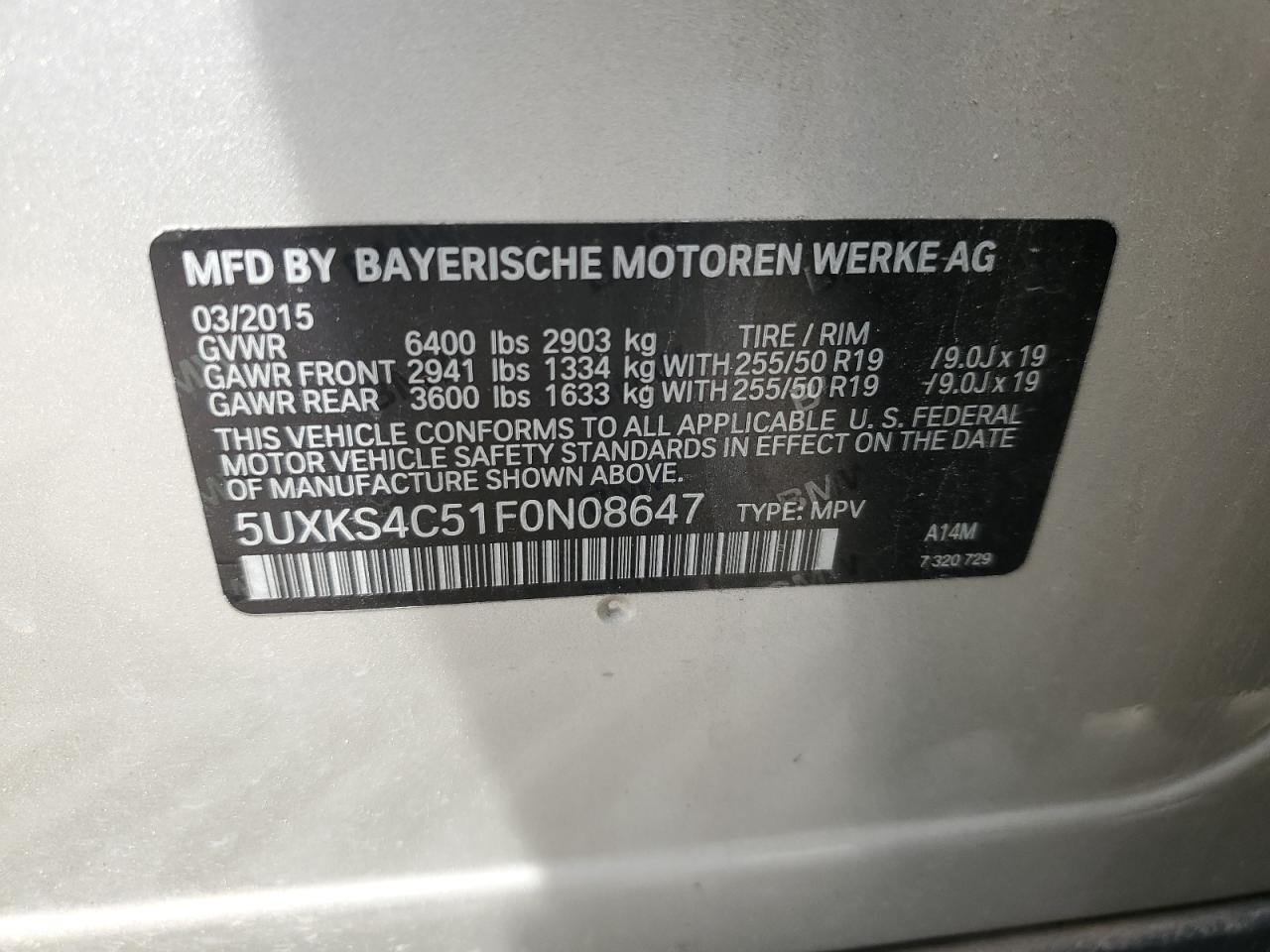 5UXKS4C51F0N08647 2015 BMW X5 xDrive35D