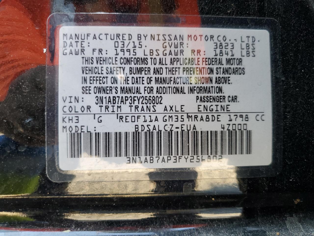 3N1AB7AP3FY256802 2015 Nissan Sentra S