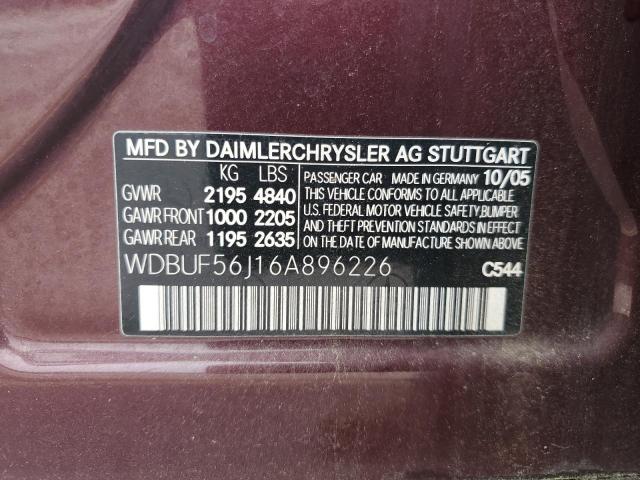 2006 Mercedes-Benz E 350 VIN: WDBUF56J16A896226 Lot: 54428824