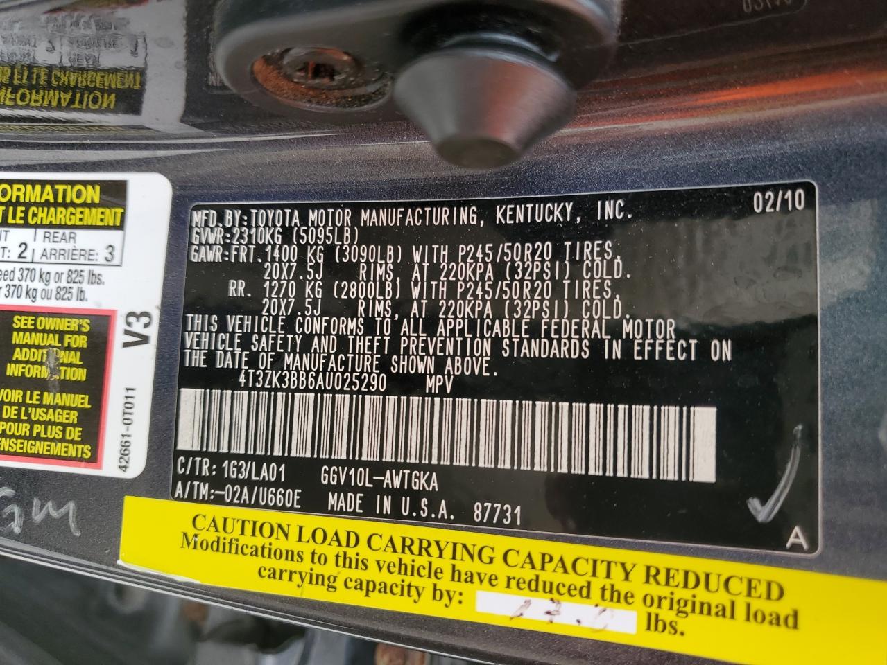 4T3ZK3BB6AU025290 2010 Toyota Venza