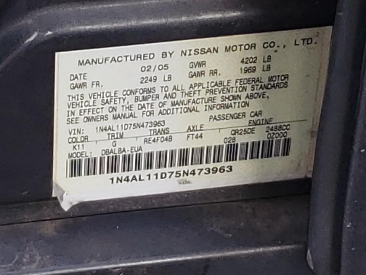 1N4AL11D75N473963 2005 Nissan Altima S