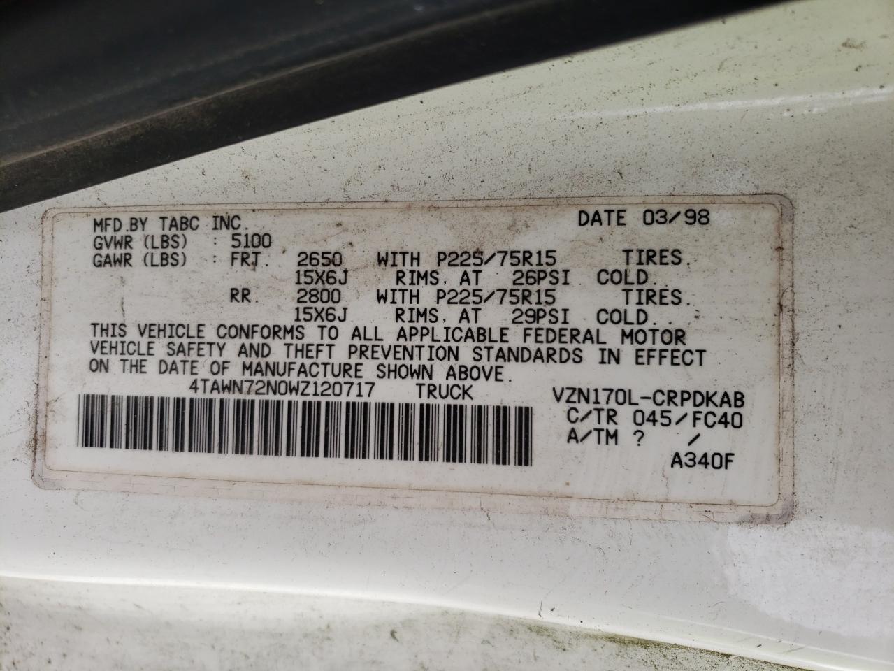 4TAWN72N0WZ120717 1998 Toyota Tacoma Xtracab