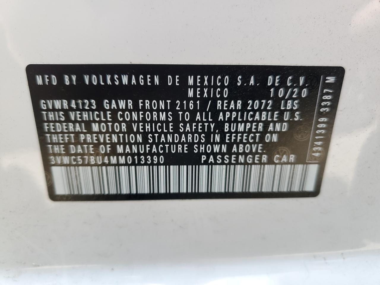 3VWC57BU4MM013390 2021 Volkswagen Jetta S