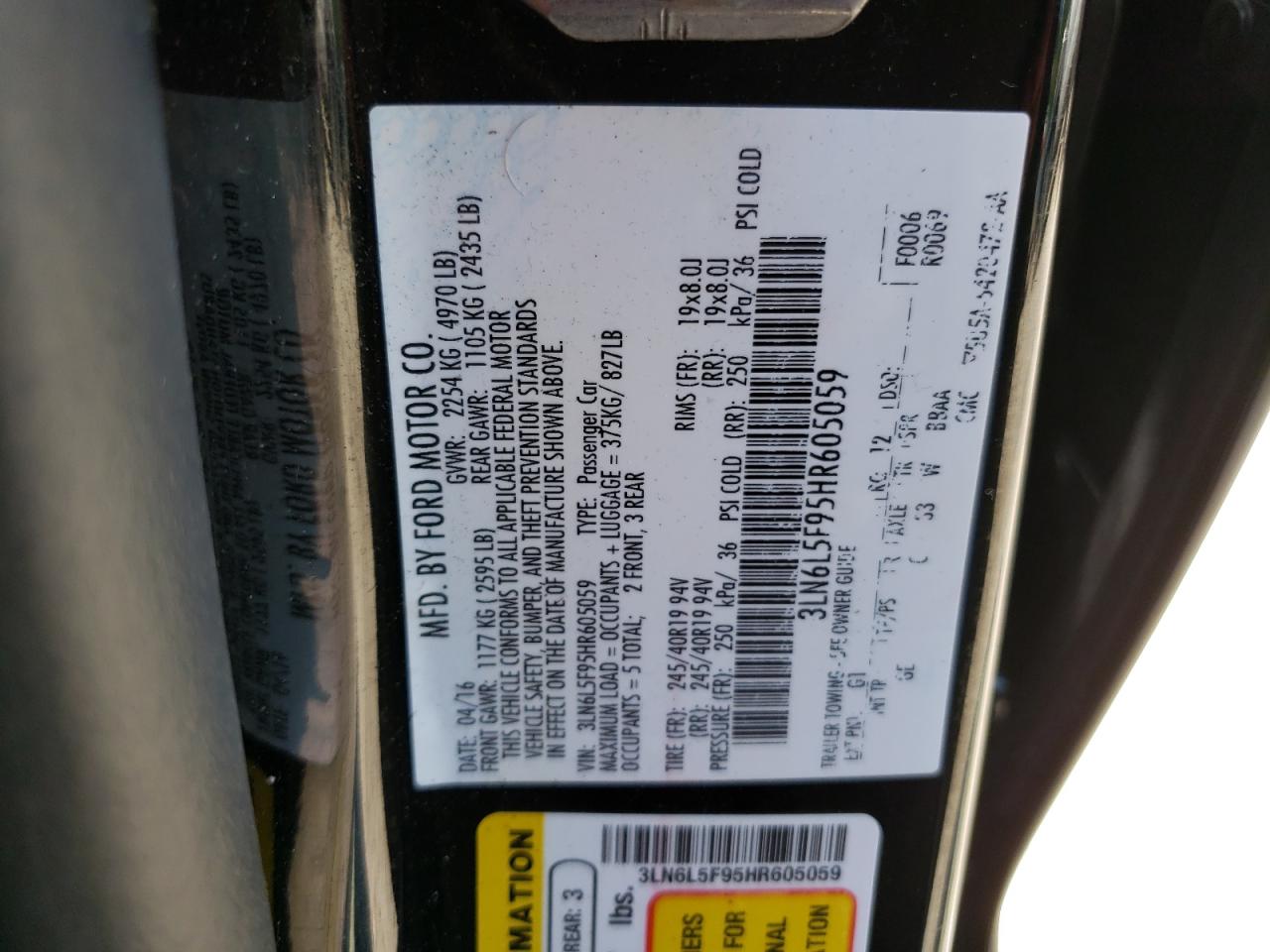 3LN6L5F95HR605059 2017 Lincoln Mkz Reserve