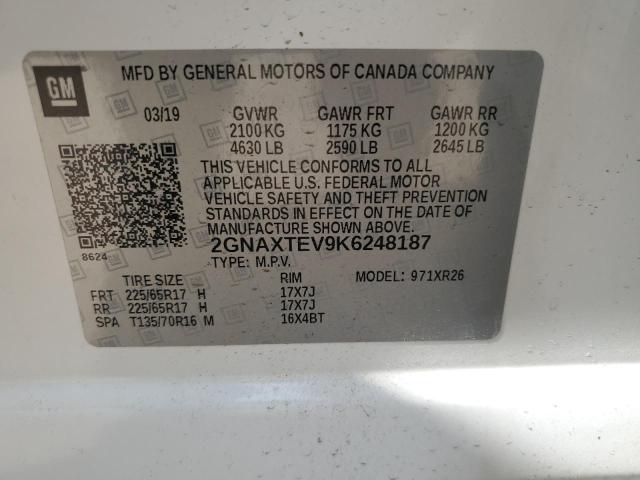 2019 Chevrolet Equinox Lt VIN: 2GNAXTEV9K6248187 Lot: 53067804