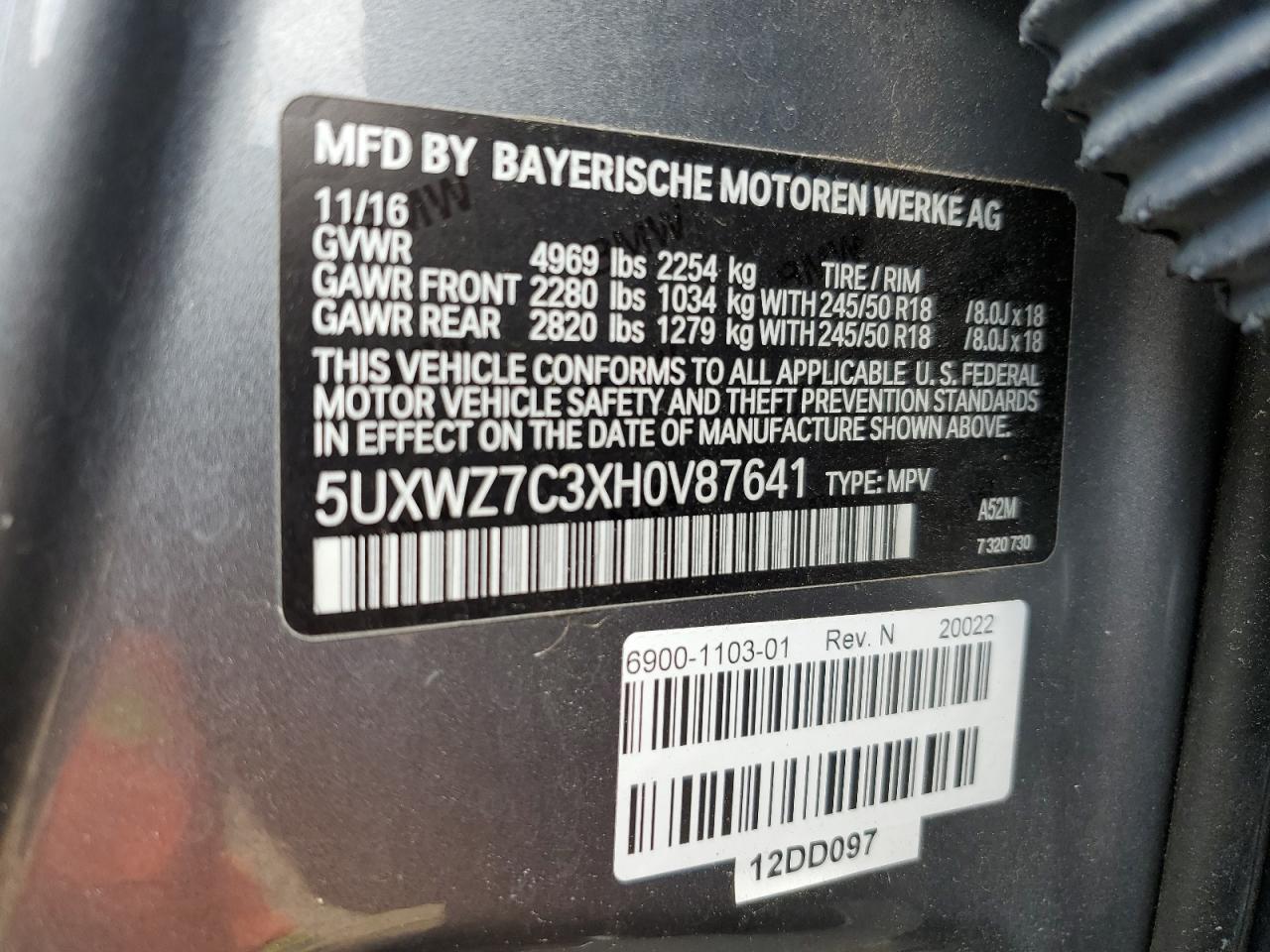 5UXWZ7C3XH0V87641 2017 BMW X3 Sdrive28I