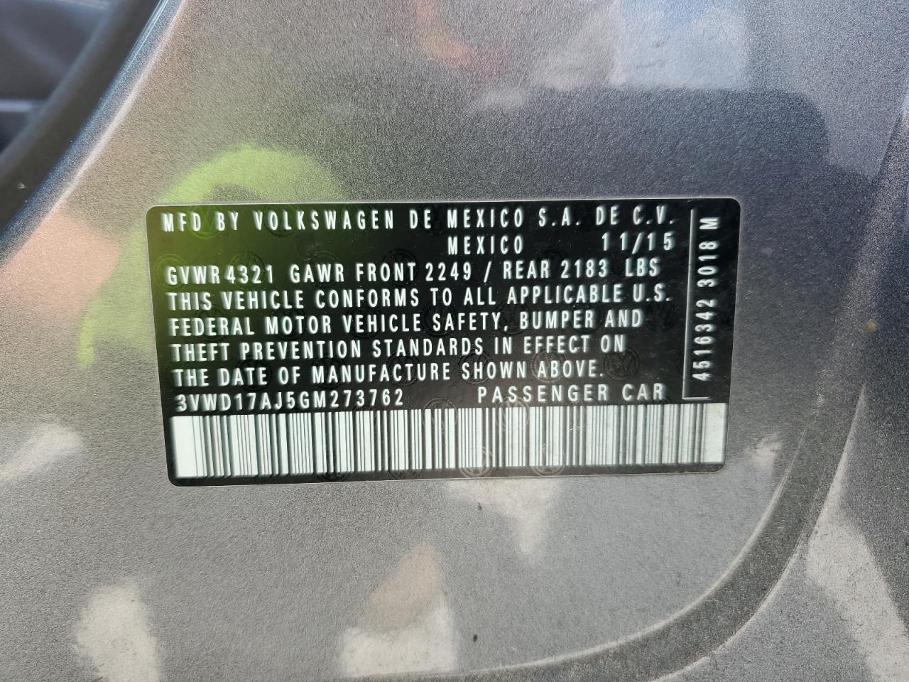 3VWD17AJ5GM273762 2016 Volkswagen Jetta Sport