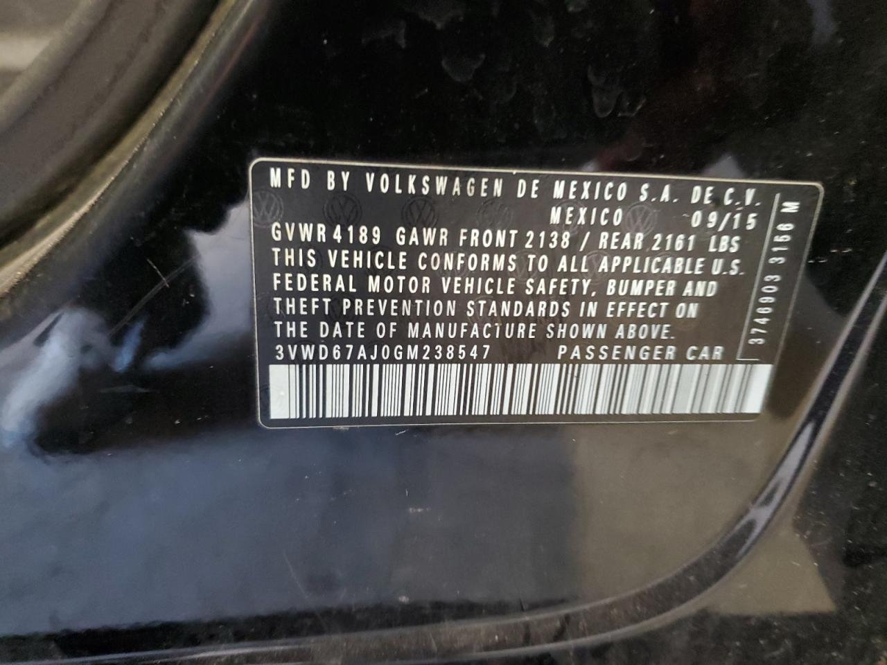 3VWD67AJ0GM238547 2016 Volkswagen Jetta Se