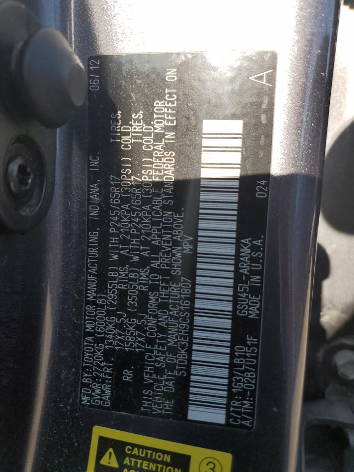 5TDBK3EH9CS161807 2012 Toyota Highlander Base