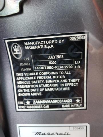 2019 Maserati Granturismo S VIN: ZAM45VMA5K0314423 Lot: 54084564