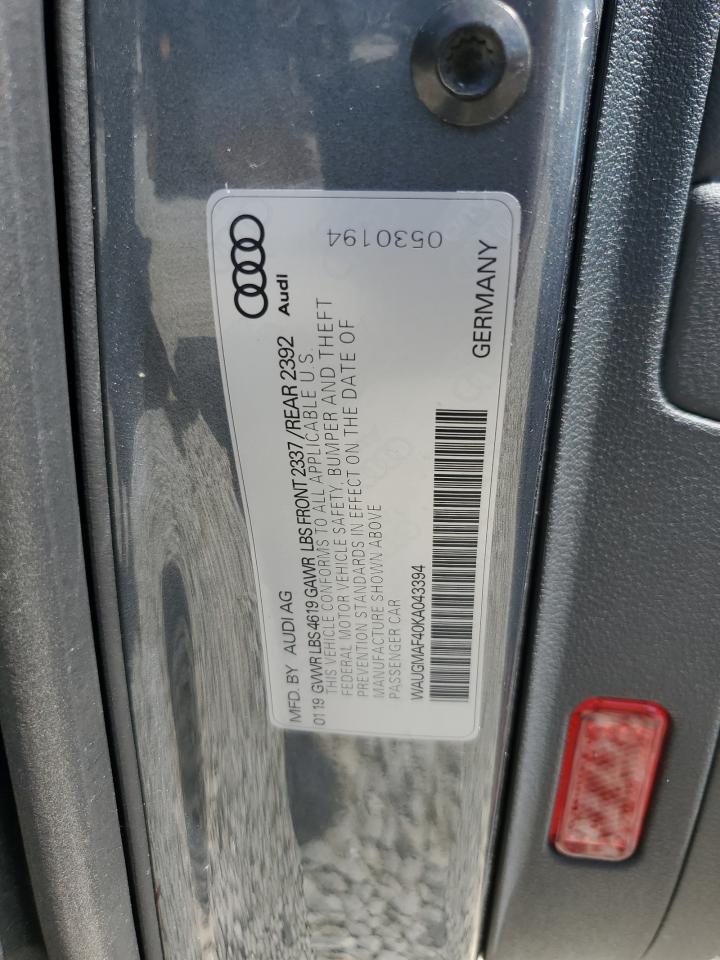 WAUGMAF40KA043394 2019 Audi A4 Premium