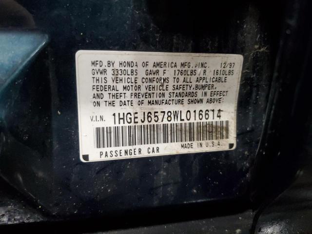 1998 Honda Civic Lx VIN: 1HGEJ6578WL016614 Lot: 56621764